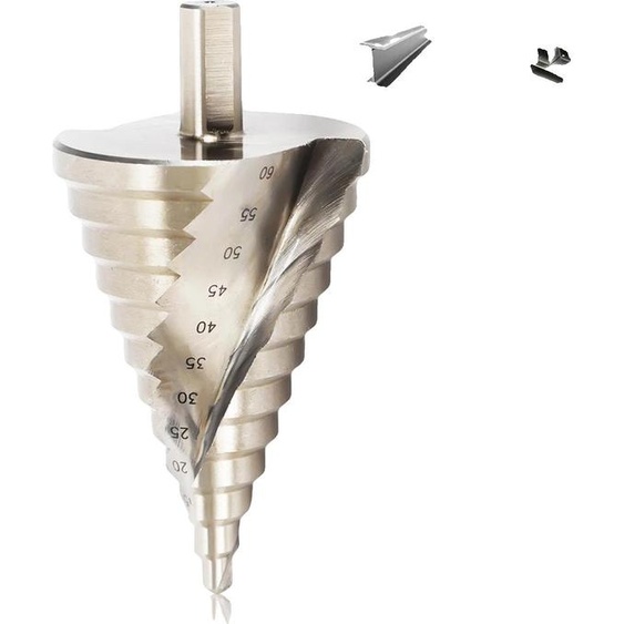 Foret étagé, acier rapide, plage de diamètres 6-60 mm, type de queue triangulaire, forme pagode, compatible avec différentes perceuses