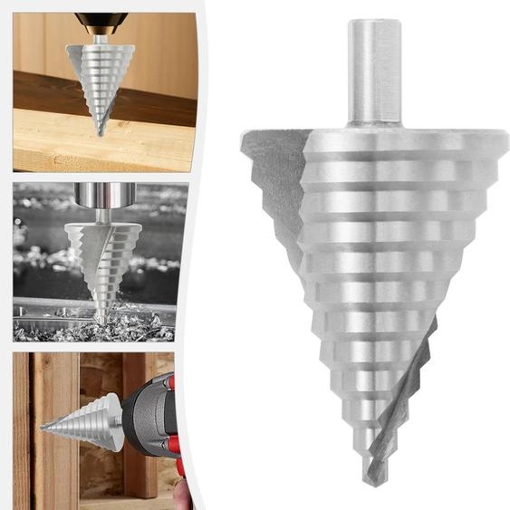 Foret étagé - Rainure hélicoïdale - 6–60 mm - 12 étages - Acier rapide (HSS) avec revêtement TiN - Pour le bois, le plastique et le PVC