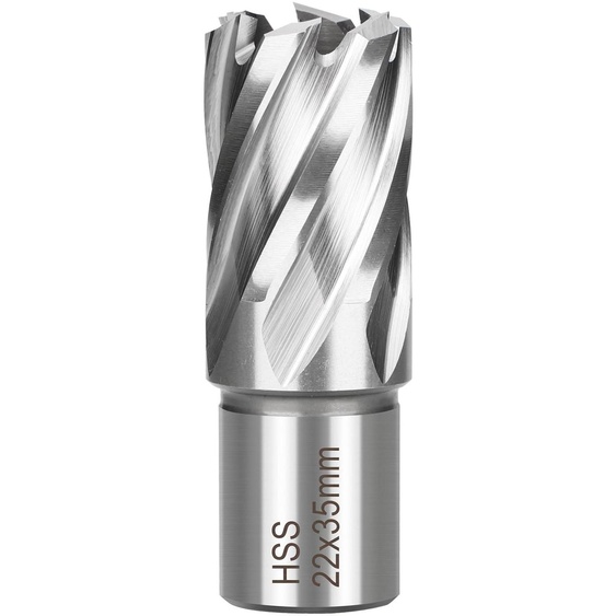 Forets à noyau en acier rapide (HSS), diamètre de coupe de 22 mm, collet Weldon de 19 mm, profondeur de coupe de 35 mm, pour machines de perçage magnétiques