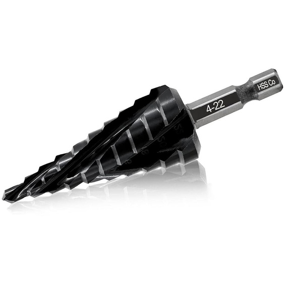 Forets à paliers en acier à haute vitesse (HSS) M35 avec cobalt, de 4 à 22 mm, à quatre spirales, avec un écrou à changement rapide et un manche hexagonal pour le travail du métal, du bois et du plastique