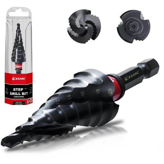 Forets à paliers Ø 4-20 mm, en acier à haute vitesse (HSS) avec revêtement en cobalt AlTiN, 9 étapes. Foret conique pour métaux, acier inoxydable, aluminium, bois et plastique