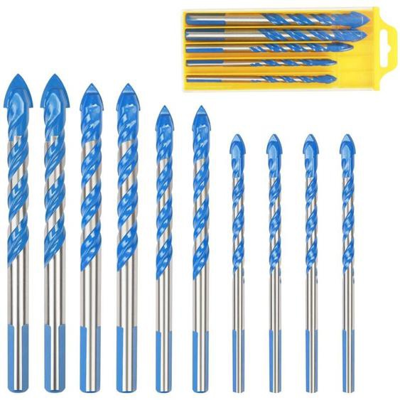 Forets Pour Carrelage Verre, 10 Pcs Foret Multi-matériaux Triangle Porcelaine Forage Métalliques Pour Carrelage Verre Marbre Miroir Bois, 6mm/ 8mm/
