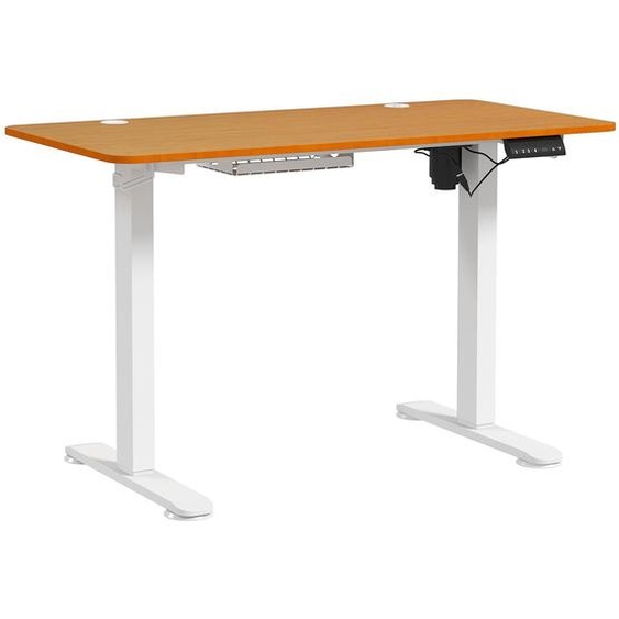 FORSMANO Bureau électrique réglable en hauteur, 120×60 cm, 3 mémoires, anti-collision, boîte à câbles, avec crochet, jusquà 70 kg, bois naturel