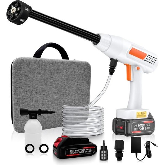 FORSMANO Nettoyeur haute pression à accu, 60 Bar Portable Nettoyeur à pression à accu, buse 6 en 1, 300L/h, tuyau 5m, canon à mousse, pour voiture & jardin, noir