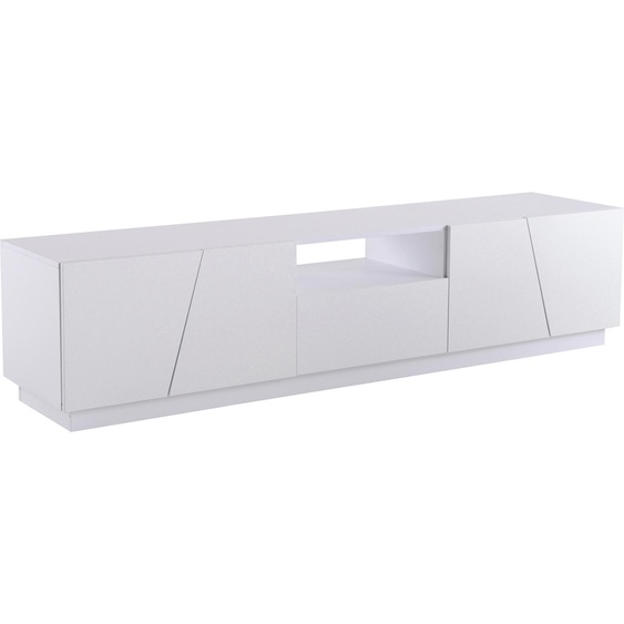 Fortuna Lai 170 cm Armoire TV, style patchwork diagonal, blanc brillant, MDF de qualité supérieure