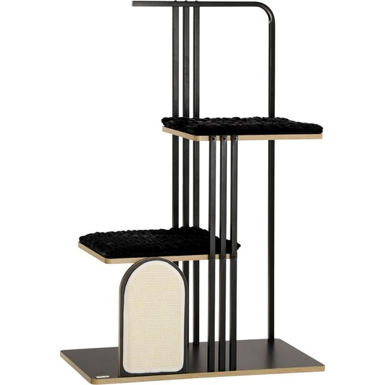 Fortuna Lai Arbre à chat 128 cm Arbre à chat haut de gamme avec coussin, griffoir, 2 plateformes, meuble pour chat en acier robuste noir