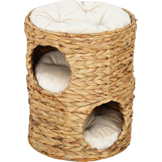 Fortuna Lai Arbre à chat, 50 cm de haut Arbre à chat avec 2 niches, arbre à chat avec coussin, tour pour chat en jacinthe deau, pour chat jusquà 3,5 kg, marron clair