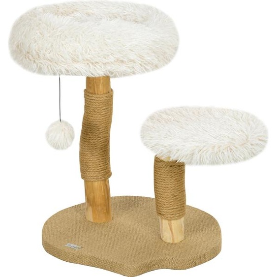 Fortuna Lai Arbre à chat 61,5 cm de haut Arbre à chat avec balle, lits, tour avec planche à griffer, pour chats de moins de 5 kg, bois de poirier, blanc