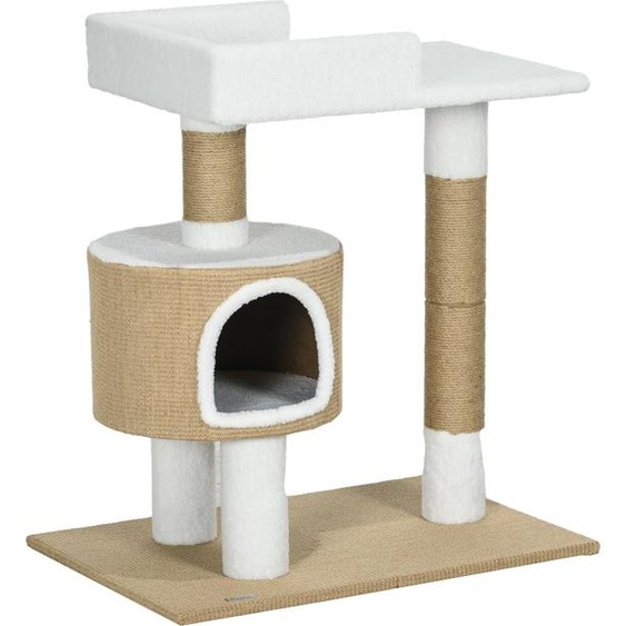 Fortuna Lai Arbre à chat 79 cm Petit arbre à chat avec niche et surface de repos pour chats jusquà 8 kg En jute, marron/blanc