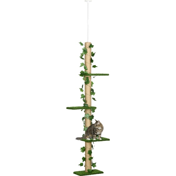 Fortuna Lai Arbre à chat Haut jusquau plafond 202-242 cm, réglable en hauteur Arbre à grimper avec protection anti-basculement, arbre à jouets en jute vert et jaune