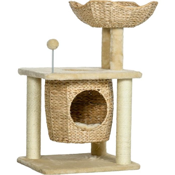 Fortuna Lai Arbre à chat petit, 74 cm Arbre à chat avec niche, balle, tour descalade dintérieur avec lit, meuble à griffer pour chats jusquà 5 kg, beige