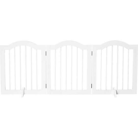 Fortuna Lai Barrière pour chiens Barrière de protection Barrière pour chiens Barrière modulable 3 pièces avec deux pieds dappui stable et pliable MDF blanc 154,5x29,5x61 cm