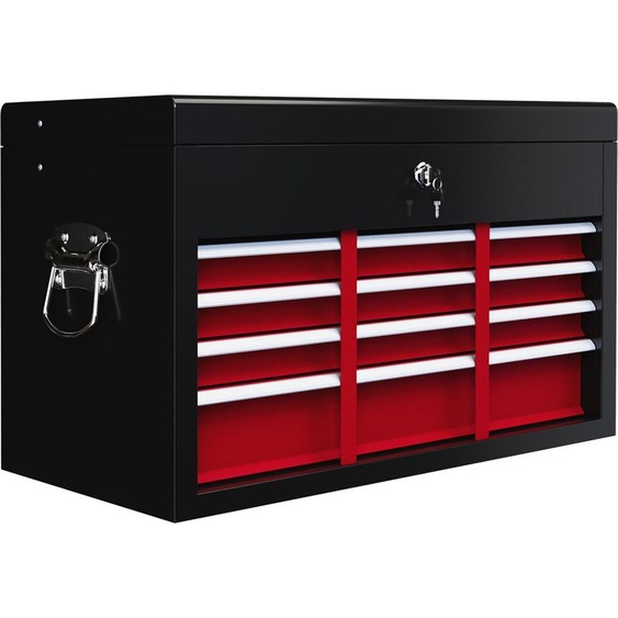 Fortuna Lai Boîte à outils Coffre à outils 6 tiroirs Serrure Boîte à outils Poignée Coffre à outils Acier Rouge+Noir 60x26x34cm