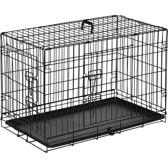 Fortuna Lai Cage de transport pour petits animaux 76 x 46 x 52 cm, pliable, métal, noir, idéale pour les voyages et la sécurité