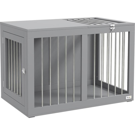 Fortuna Lai Cage pour chien, caisse de transport pour chien, 2 portes, verrouillable, grille en acier, 80 cm x 50 cm x 56,5 cm, gris