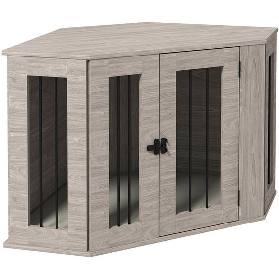 Fortuna Lai Cage pour chien Niche carrée avec coussin et loquet, cage pour animaux de compagnie de taille moyenne, noyer, 104 x 55 x 63 cm