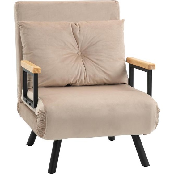 Fortuna Lai Canapé-lit Fauteuil relax avec fonction lit Lit dappoint Aspect velours Coussins de dossier Dossier réglable Beige 63 x 73 x 81 cm pour salon