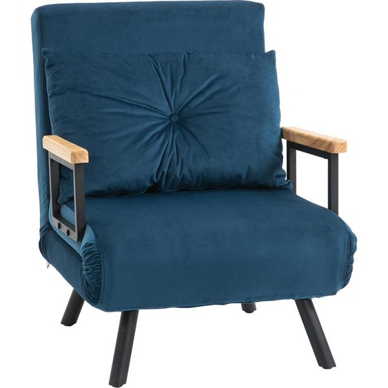 Fortuna Lai Canapé-lit Fauteuil relax Fonction lit Lit dappoint Velours Coussins de dossier Dossier réglable Bleu 63x73x81cm