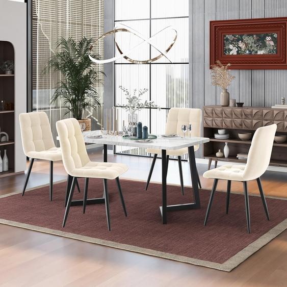 Fortuna Lai Chaise de salle à manger (4 pièces), beige, lot de 4 chaises rembourrées design avec dossier, assise en velours, structure en métal