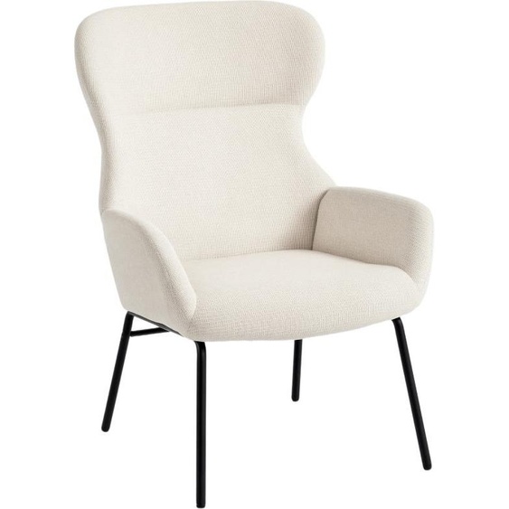 Fortuna Lai Chaise rembourrée moderne de style oreillettes, dossier haut, rembourrage épais, pieds en acier, blanc crème