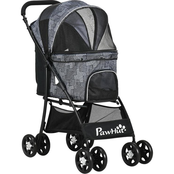 Fortuna Lai Chariot pliable pour chiens avec coussin pour chiens et chats, fenêtre en filet, espace de rangement, tissu Oxford, 81 x 48 x 99 cm, gris noir