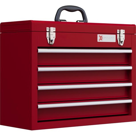 Fortuna Lai Coffre à outils vide, 51 x 22 x 39,5 cm Boîte à outils avec 4 tiroirs, compartiment de rangement supérieur, poignée, coffre à outils avec serrure, acier