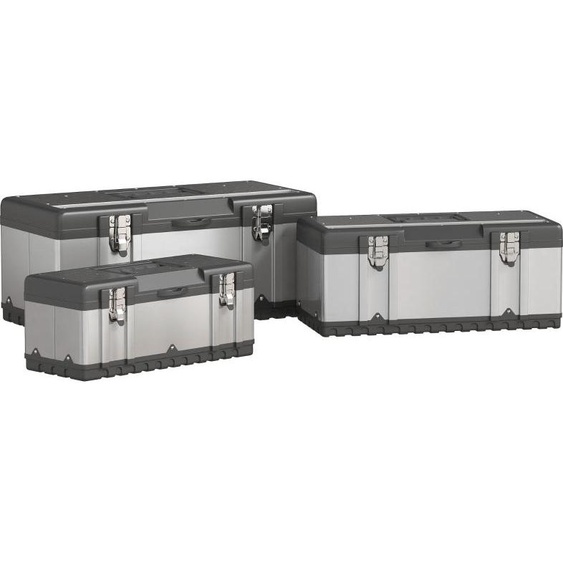 Fortuna Lai Coffret à outils, lot de 3 vides Coffret à outils avec plateau amovible, poignées, fermetures, boîte à outils en acier inoxydable, noir + argent