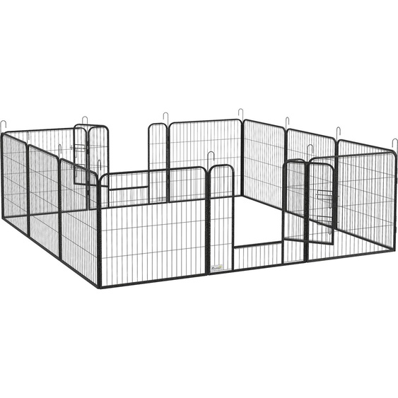 Fortuna Lai Enclos pour chiots 80 cm de haut, 12 pièces, avec 2 portes, enclos pour chiens à monter soi-même, enclos extérieur pour chiens de taille moyenne, lapins, cochons dInde, acier, gris