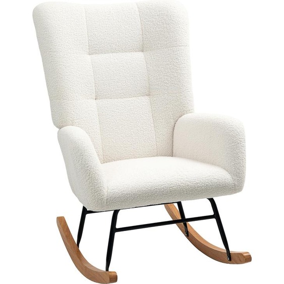 Fortuna Lai Fauteuil à bascule, fauteuil à bascule avec accoudoirs, aspect velours Teddy, fauteuil relax avec patins en bois, fauteuil à bascule Fauteuil dallaitement pour chambre à coucher, salon, blanc crème