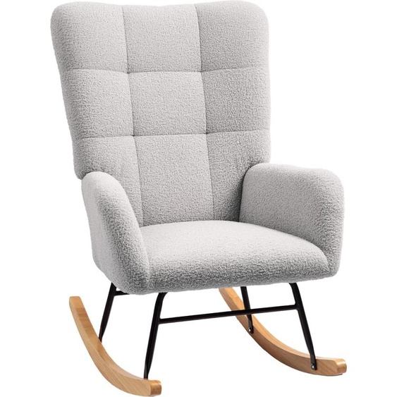 Fortuna Lai Fauteuil à bascule, fauteuil à bascule avec accoudoirs, aspect velours Teddy, fauteuil relax avec patins en bois, fauteuil à bascule, fauteuil dallaitement pour chambre à coucher, salon, gris clair