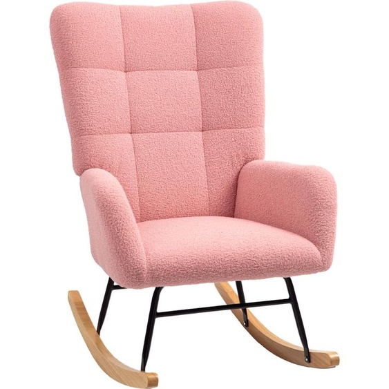 Fortuna Lai Fauteuil à bascule, fauteuil à bascule avec accoudoirs, aspect velours Teddy, fauteuil relax avec patins en bois, fauteuil à bascule, fauteuil dallaitement pour chambre à coucher, salon, rose