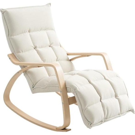 Fortuna Lai Fauteuil à bascule Fauteuil à bascule avec dossier, repose-pieds, fauteuil, fauteuil relax aspect lin, fauteuil à bascule, fauteuil de lecture pour salon, chambre à coucher, balcon Blanc crème