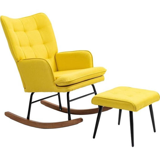 Fortuna Lai Fauteuil à bascule Fauteuil pivotant avec repose-pieds Fauteuil relax Fauteuil avec accoudoirs Aspect lin Supportable jusquà 130 kg Beige pour salon et détente