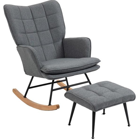 Fortuna Lai Fauteuil à bascule jusquà 130 kg Fauteuil à bascule avec tabouret Fauteuil à accoudoirs Fauteuil dallaitement Aspect lin Fauteuil à bascule pour salon et chambre à coucher