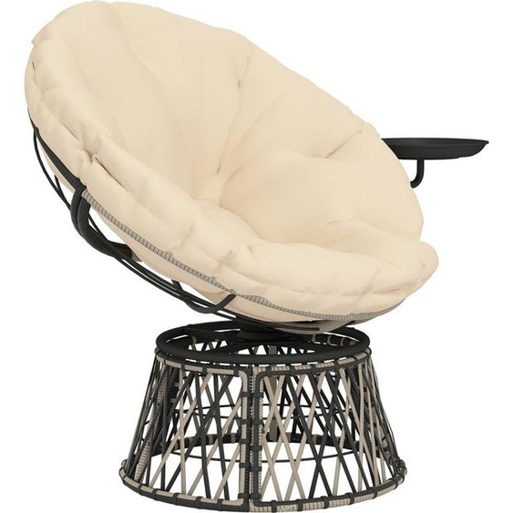 Fortuna Lai Fauteuil papillon en rotin pivotant à 360° Fauteuil en osier avec coussin Diamètre 90 cm Fauteuil rond en rotin dextérieur Fauteuil pivotant Fauteuil lounge Fauteuil inclinable pour salon Jardin Balcon Beige