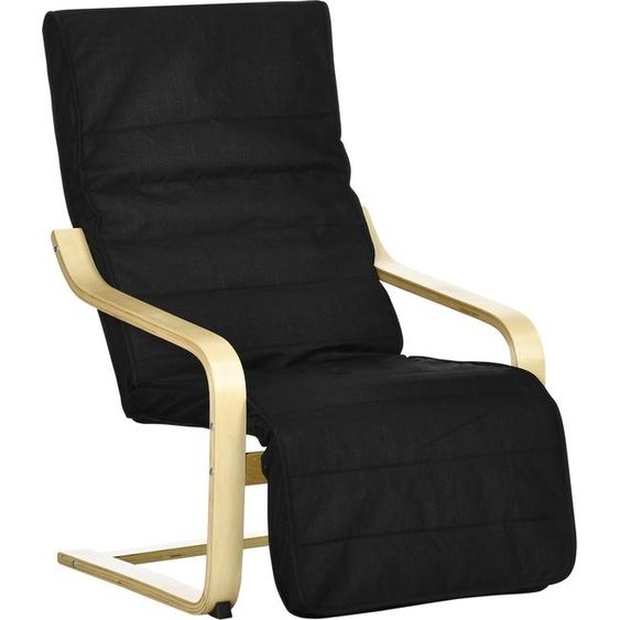 Fortuna Lai Fauteuil relax Fauteuil à bascule avec repose-pieds réglable, fauteuil de repos aspect lin, chaise de salle à manger en bois de bouleau, noir