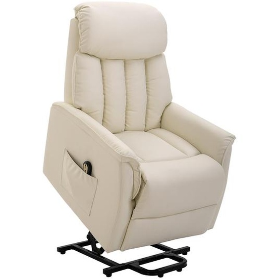 Fortuna Lai Fauteuil releveur Fauteuil TV Fauteuil avec aide au lever électrique Fonction inclinable Simili cuir Beige, 80 x 94 x 104 cm