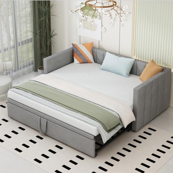 Fortuna Lai Lit rembourré 90/180x200 cm avec sommiers à lattes, lit de jour Canapé-lit Lit dappoint extensible,lit multifonctions,velours, gris clair