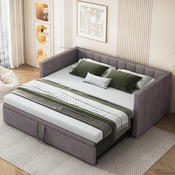 Fortuna Lai Lit rembourré 90/180x200 cm avec sommiers à lattes, lit de jour Canapé-lit Lit dappoint extensible,Lit multifonctions,Velours, Gris