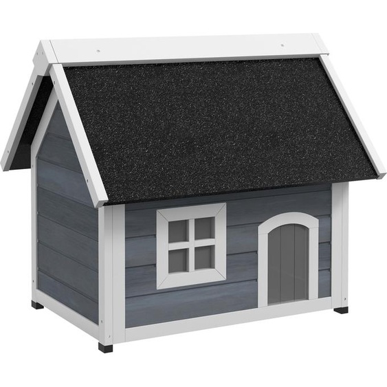 Fortuna Lai Maison pour chat, niche en bois, avec toit en asphalte rabattable, niche pour chat résistante aux intempéries avec fenêtre, 3 portes, 77 x 57,5 x 68 cm, gris
