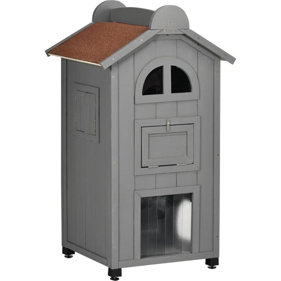 Fortuna Lai Maison pour chat pour lit ou litière  Armoire polyvalente pour chat, bois de sapin, toit en asphalte, gris, 59 x 55 x 109 cm