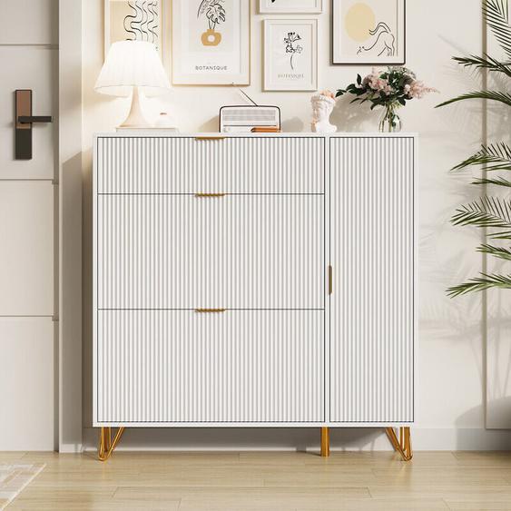 Fortuna Lai - Meuble à chaussures , meuble dentrée, double niveau de rangement réglable, 2 portes, système anti-basculement - 110x24x115 cm - Blanc