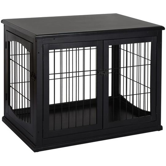 Fortuna Lai Niche pour chien Niche pour chien avec surface de table, cage pour petits animaux dintérieur, MDF métal, noir, 81 x 58,5 x 66 cm