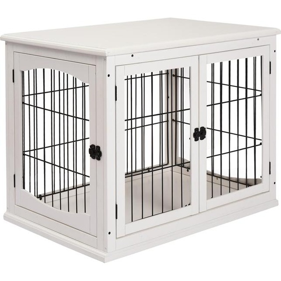 Fortuna Lai Niche pour chien Transport Box Cage pour petits animaux dintérieur 81 x 58,5 x 66 cm en MDF et métal blanc, idéale pour les animaux domestiques