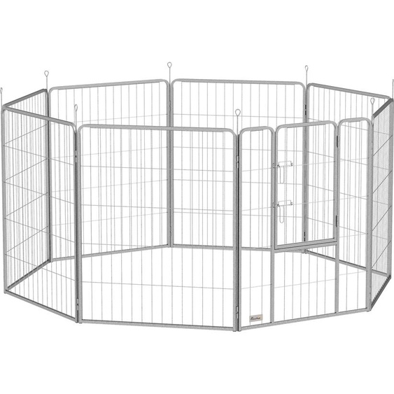 Fortuna Lai Parc pour chiots 100 cm de haut, 8 pièces Parc pour chiens Parc pour chiots avec sangle et porte, enclos extérieur pour chiens de petite et moyenne taille, cochons dInde, lapins, acier, argent