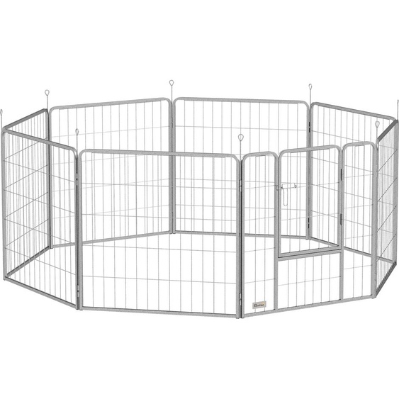 Fortuna Lai Parc pour chiots 80 cm de haut, 8 pièces Parc pour chiens Parc pour chiots avec sangle et porte, enclos pour chiens de petite et moyenne taille, cochons dInde, lapins, acier, argent