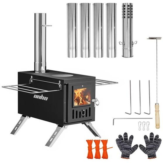Four à bois portable pour lextérieur - Modèle HW-XZ2226 - Four de camping - Fonctionne avec du bois de chauffage et du charbon - Dispositif de sécurité en cas de manque doxygène - Fabriqué en fer et en acier inoxydable - Couleur : noir - Dimensions : 32 x
