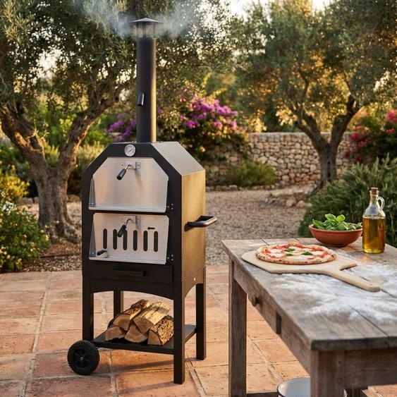 Four à bois rectangulaire en métal gris et noir pour pizza italy