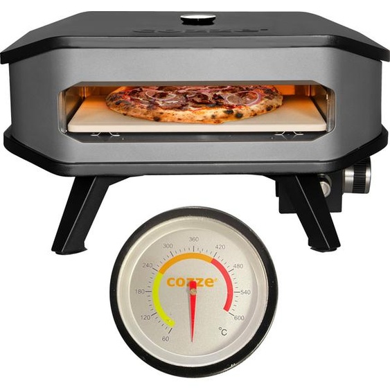 Four à gaz pour pizza COZZE® 90349 avec thermomètre, affichage de la température, modèle professionnel jusquà 400 °C, avec pierre à pizza de 34 x 34 cm - four à pizza portable, pizza cuite sur pierre, pour terrasse, balcon, jardin ou camping