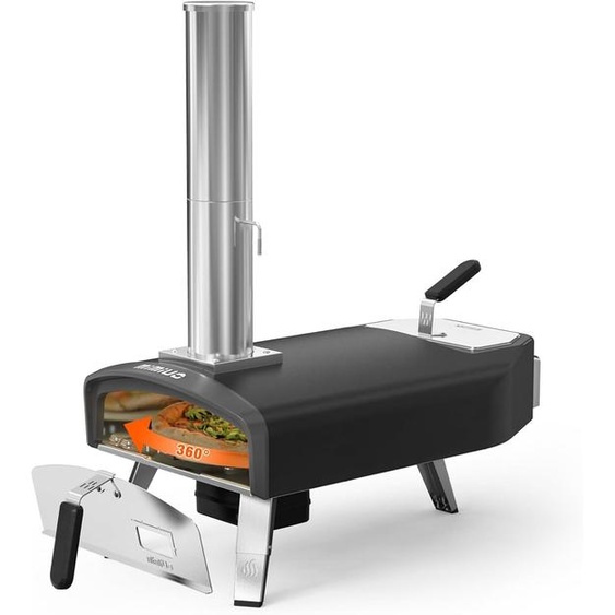 Four à pizza avec fonction rotative et plaque de cuisson ronde de 33 cm, poêle à bois pour pizza, utilisable avec du charbon de bois et du bois, four à pizza dextérieur pour jardin, camping, portable
